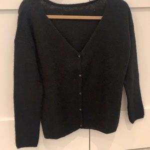 Black V-neck button down long sleeve mohair alpaca sweater
